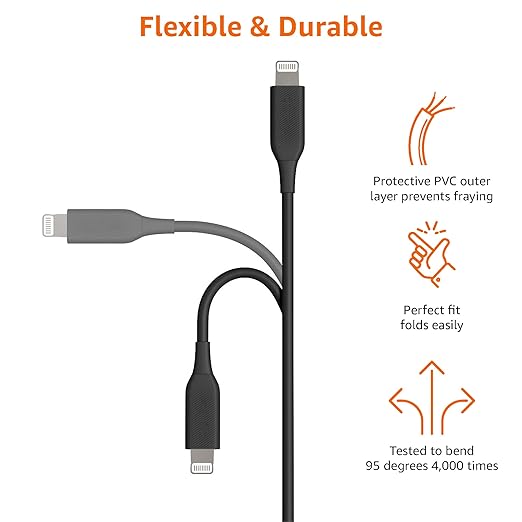 Amazon Basics Fast Charging USB-2.0 USB-C to Lightning Cable (MFi Certified), Durable, 6 Feet, Black
