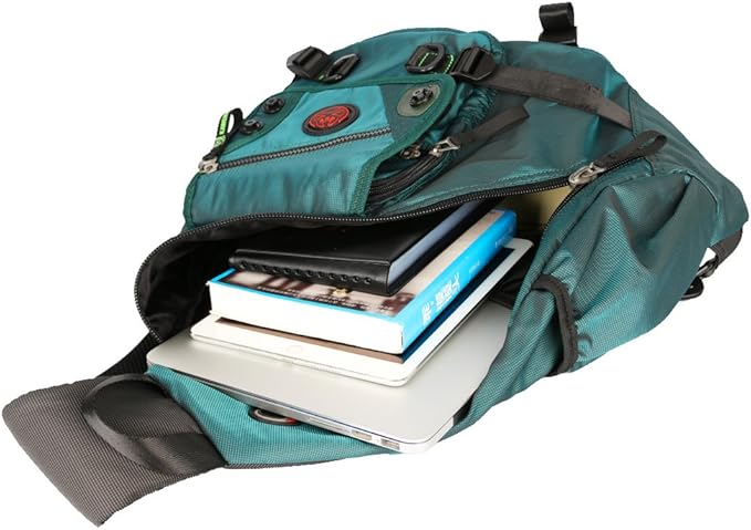 Large Sling Bag Laptop Backpack Cross Body Messenger Bag Shoulder Travel Rucksack (A-Dark Green)