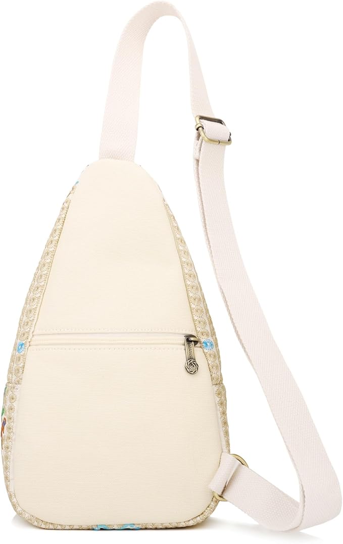 SILKAREA Vintage Floral Small Sling Bag for Women's Chest Purse Handbag Shoulder Bag Travel Embroidered Backpack Purse (Beige Red)