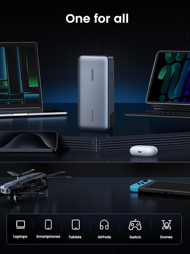 UGREEN Power Bank 25,000mAh 145W Laptop Portable Charger, Nexode 3-Port USB C PD Battery Pack, for MacBook Pro/Air, Dell XPS, iPhone 17/16/15/14, Galaxy S24, Steam Deck, iPad, and More