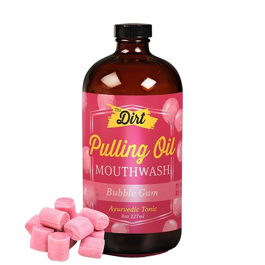 THE DIRT Oil Pulling Mouthwash - Gluten Free - Removes Plaque, Tartar, Bad Breath & Whitens Teeth (Bubblegum, 8 Ounce)