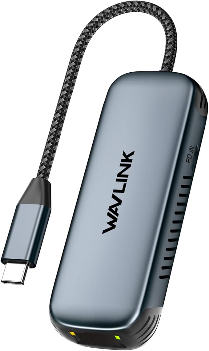WAVLINK USB C to Ethernet Adapter 2.5Gbps with 95W PD, 2500Mbps USB-C to RJ45 Network Converter (USB4, Thunderbolt 3/4/5 Compatible), Aluminum Case for Windows, Mac OS, iPad OS and More.