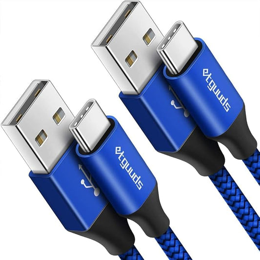 etguuds USB to USB C Cable 2ft, 2-Pack USB A to Type C Charger Cord Fast Charging for Samsung Galaxy A15 A25 A35 A55 A54, S24 S23 S22 S21 S20 S10 S10E, Note 20 10, Moto G, for iPhone 16 15, Blue