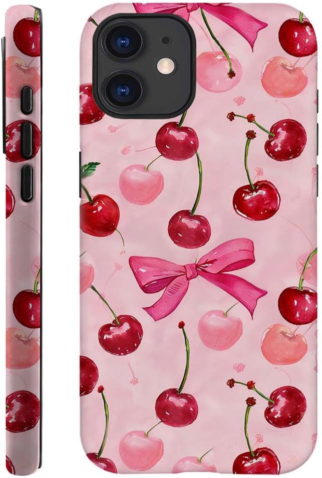 DAIZAG Case Compatible with for iPhone 12,Cherry Pink Bow Ribbon Phone Case for iPhone 12 for Girl Women Boy Men
