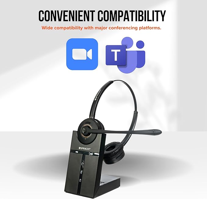 Spracht Wireless Headset - Dual Ear DECT Headset with Mic for Work, 350FT Range, 21 Hour Talk Time, Lightweight, Noise Cancellation, Ideal for Work From Home & Office Workers, Telephone Only HS-2019