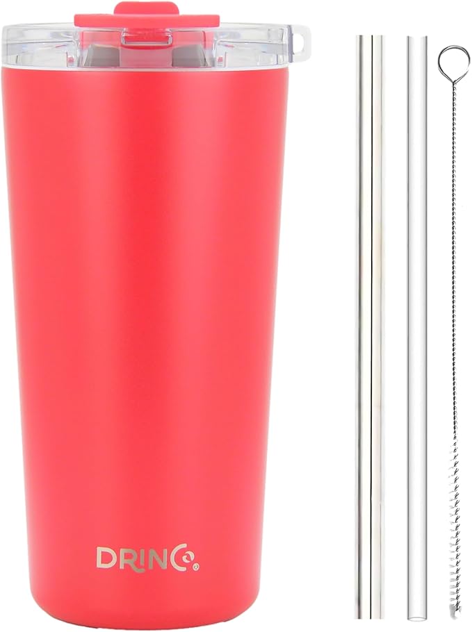 Drinco - 20 oz Stainless Steel Tumbler | Double Walled Vacuum Insulated Mug With Lid, 2 Straws, For Hot & Cold Drinks (20oz Barn Red, 20oz)