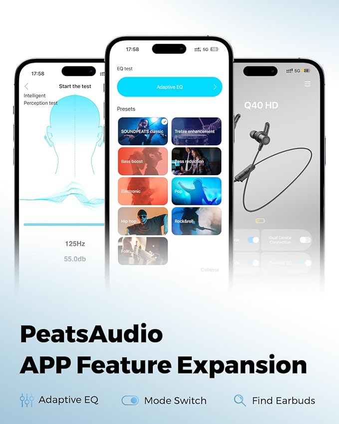 SoundPEATS Q40 HD Bluetooth 5.4 Headphones, LDAC Hi-Res Audio, 11mm Dual-Magnet Driver, IP67 Waterproof, Fast Charge, 20H Playtime, Dual Connection, Dynamic EQ, App Customization, Find Earbuds