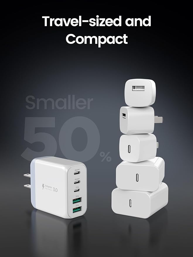 USB C Charger Block,EIZLXQ [2-Pack] Type C Charger Fast Charging,50W 5-Port USB Wall Chargers Multiport Type C Charging Cube for iPhone 17/16/15/14/13/12/11 Pro Max XS,iPad,Samsung&More-3C2A-White