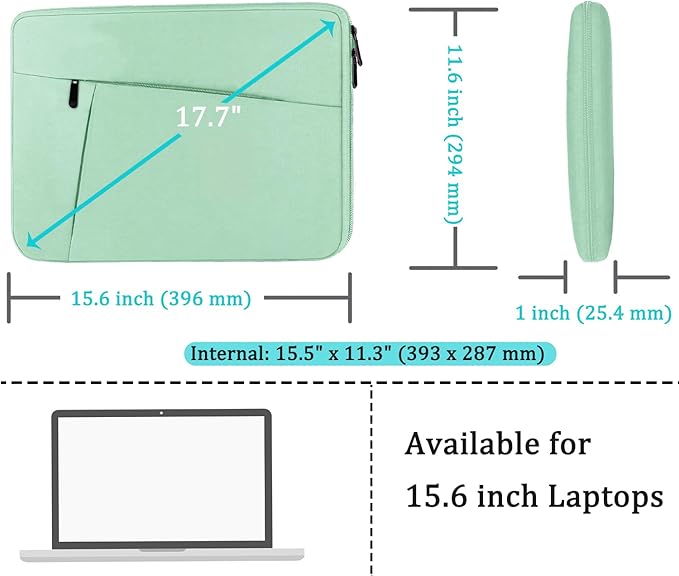 Laptop Case 15.6 inch, Shockproof Protective Computer Carrying Cover with Front Pocket, Briefcase Handbags Laptop Sleeve for 15.6 inch HP, Dell, Acer, Asus, Notebook, Light Blue