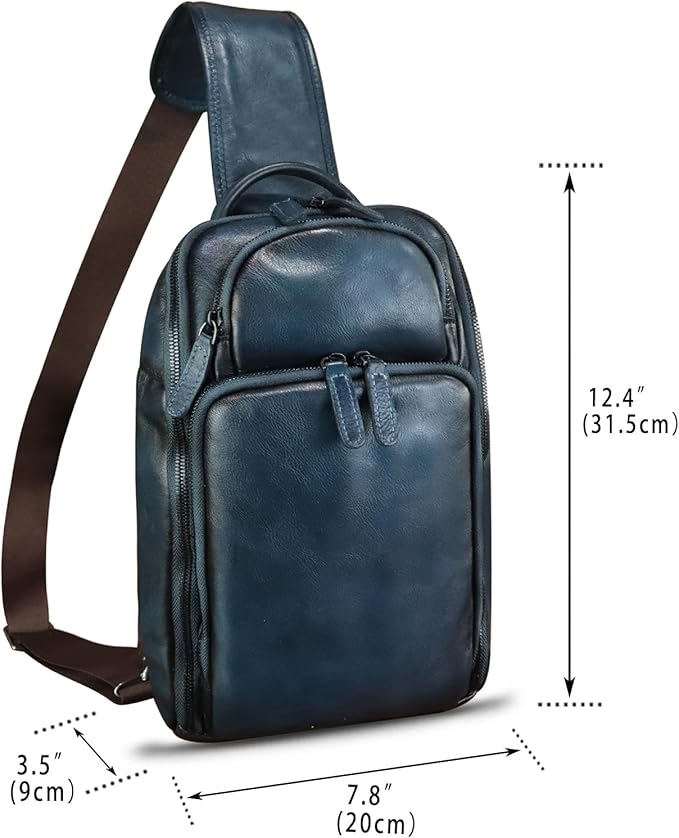 Genuine Leather Sling Bag for Men and Women Vintage Leather Sling Backpack Crossbody Bag Chest purse for 11 Inch Ipad Pro