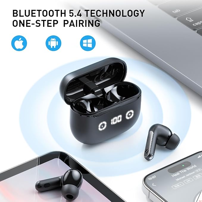 havit Wireless Earbuds Noise Cancelling, Bluetooth 5.4 Headphones with 4 ENC Noise Cancelling Mic, 40H Playtime, in-Ear Bluetooth Ear Buds 7 Preset EQs via App LED Display