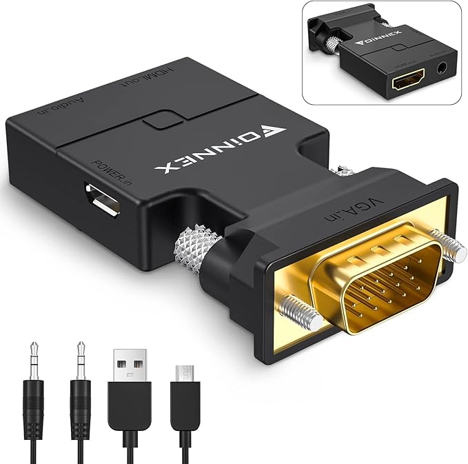 FOINNEX VGA to HDMI Adapter Converter with Audio,(PC VGA Source Output to TV/Monitor with HDMI Connector), Active Male VGA in Female HDMI 1080p Video Dongle adaptador for Computer,Laptop,Projector