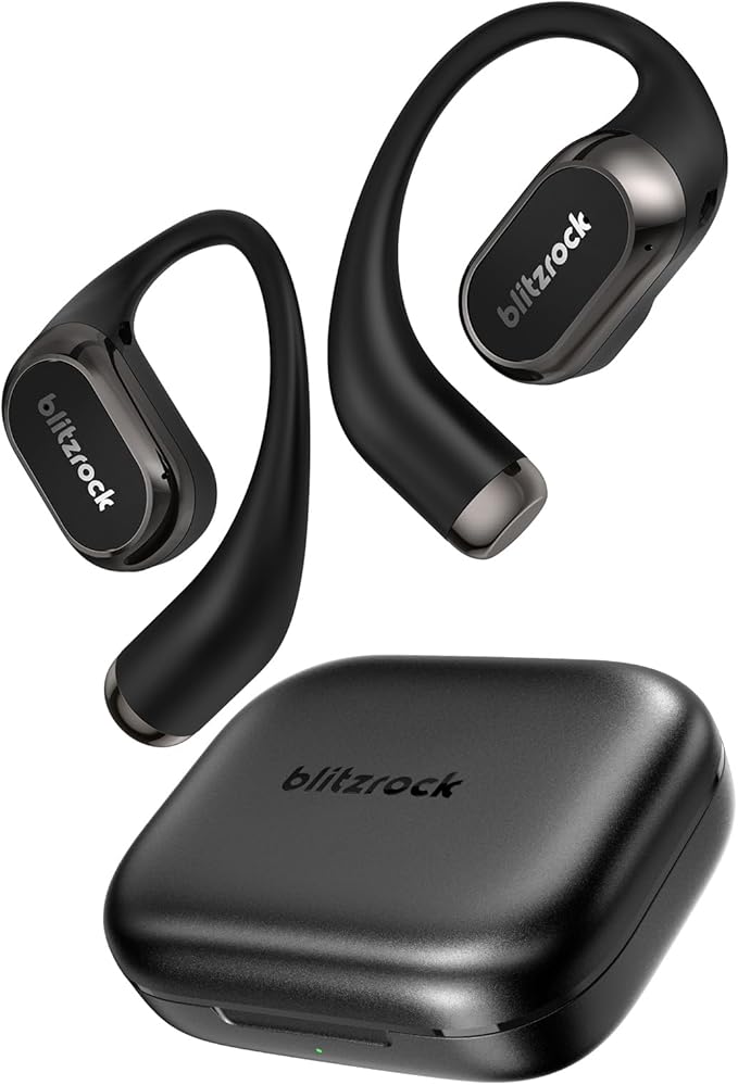 BlitzRock CT3 Pro Open Ear Headphones, Rich Balanced Sound, AI ENC 4 Mics Clear Calls,40H Playtime, IPX5 SweatSafe, Bluetooth 5.4 Wireless Earbuds with Earhooks, App Control