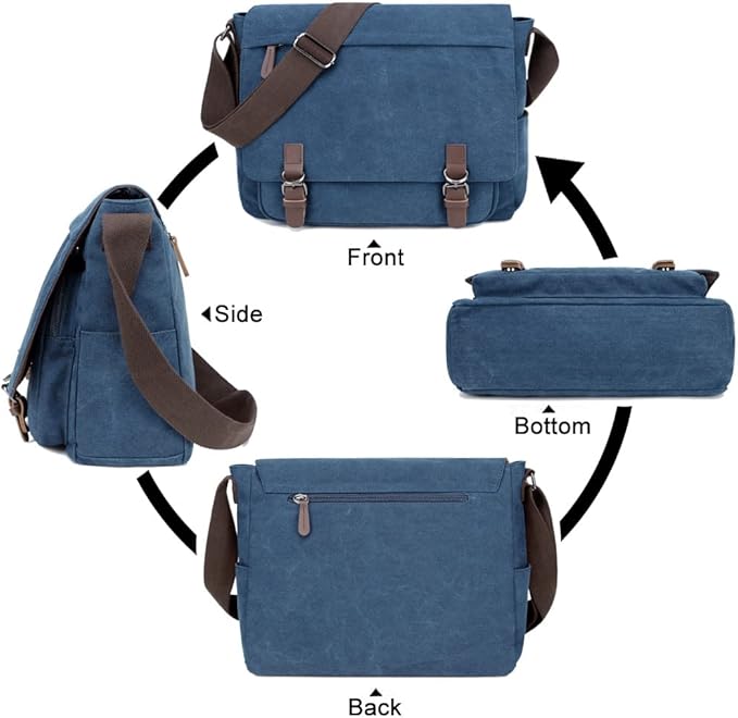 Messenger Bag for Men Retro, Canvas Satchel casual Briefcases Laptop Bag fit 13.3 15.6 Inch