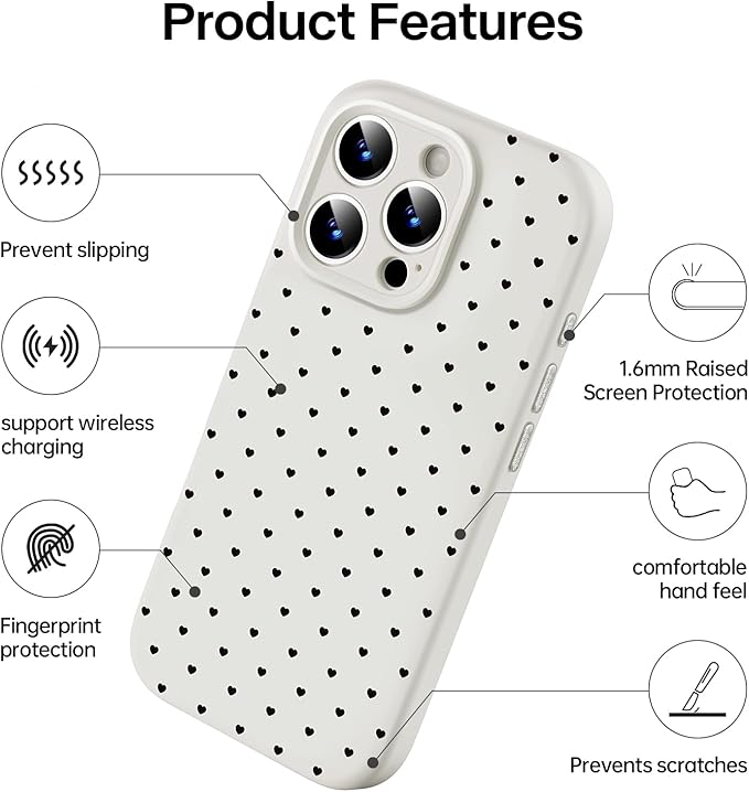 Magnetic for iPhone 16 Pro Max Liquid Silicone Case, Compatible with MagSafe, Heart Dot Case, [Full Camera Protection] Shockproof Phone Case with Soft Anti-Scratch Microfiber Lining