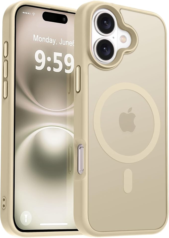 MOCCA Strong Magnetic for iPhone 16 Case, [Compatible with Magsafe][16FT Mil-Grade Drop Protection] Slim Thin Translucent Matte Protective Cover Case for iPhone 16 Phone Case 6.1", Light Gold
