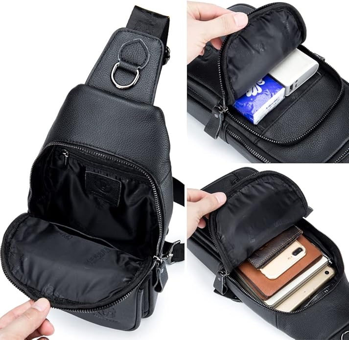 KPYWZER Vintage Leather Sling Bag Backpack for Men Crossbody Shoulder Chest Day Pack Backpacks