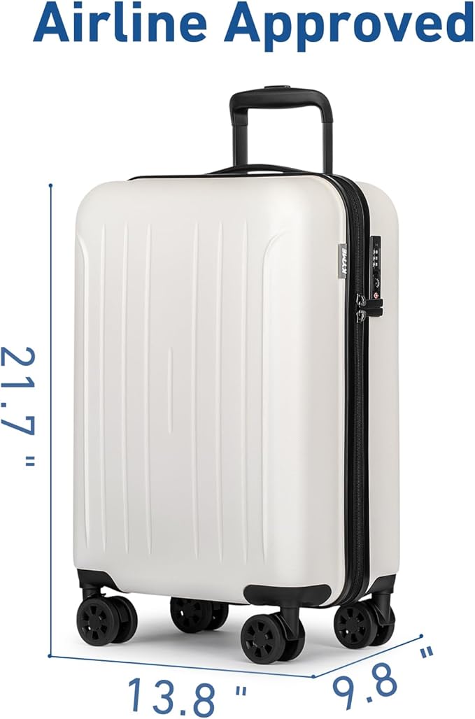 KYME Suitcase Hardshell With Double Spinner Wheels, PC+ABS TSA Lock Travel Luggage (White, 20" Carry On)