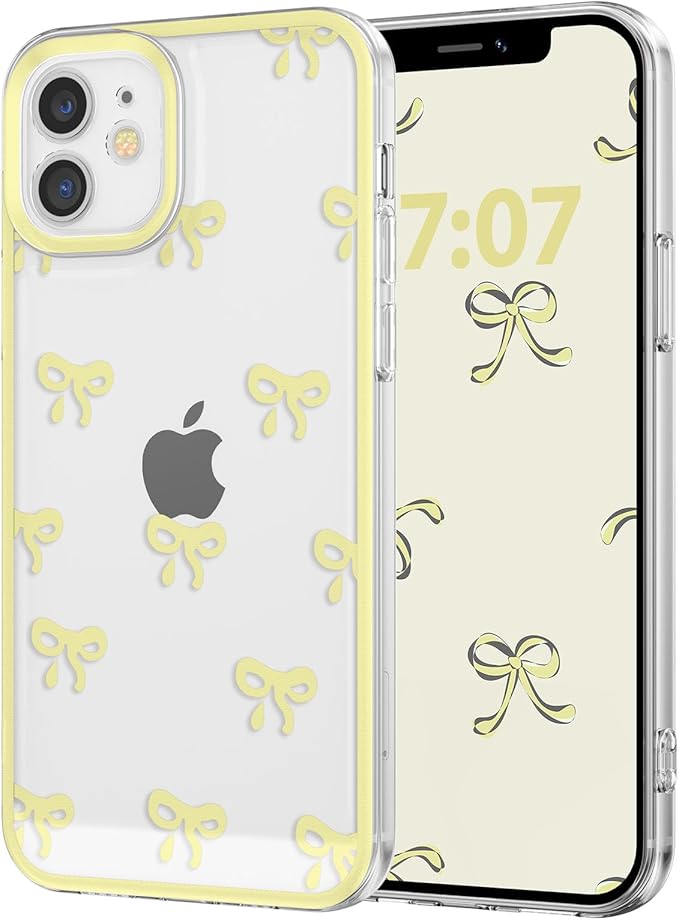 EYZUTAK Case for iPhone 11, Clear Cute Ribbon Bowknot Pattern Aesthetic Transparent Phone Case Raised Camera Protection Stylish Slim Soft Durable TPU Protective Cover for Women Girls - Yellow