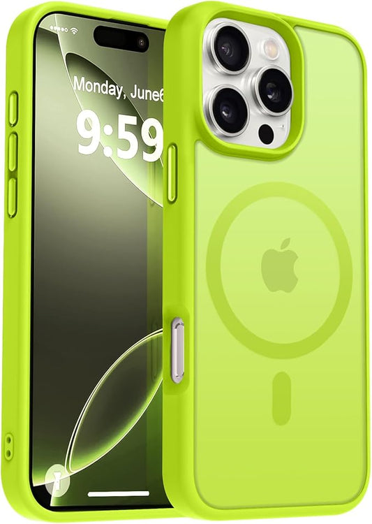 MOCCA Strong Magnetic for iPhone 16 Pro Max Phone Case, [Compatible with Magsafe][16FT Mil-Grade Drop Protection] Translucent Matte Protective Cover Case for iPhone 16 Pro Max Case, Fluorescent Green