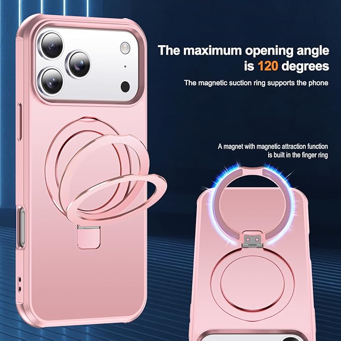 Phone Case Compatible with iPhone 17 Pro Case with Invisible Magnetic O-Ring Stand Military-Grade Phone Case for iPhone 17 Pro 6.3" [Compatible with Mag-Safe][Great Grip Feeling], Rose Gold