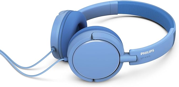 Philips K2019 Wired Headphones for School, Kids Headphones with Cord, Durable and Foldable, Safe Volume Limited, Ultra Lightweight, Built-in Microphone, On-Ear Girls Boys Toddler Headphone, Blue