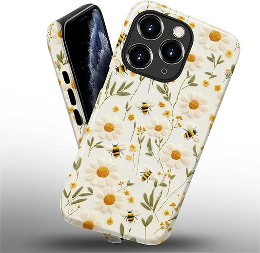 Case for iPhone 11 Pro Case,Bees Sunflowers Design - Hybrid Dual Protection Silicone + Hard PC Shockproof Full Body Cover Slim Anti-Scratch Protective Case for Men Women