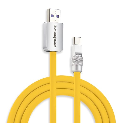 chubbycable Chubby 2.0 Fast Charging Cable Durable Soft Silicone USB C Cable 120W Extra Thick Charger Cord Compatible with iPhone 16/15 Series iPad, Yellow, USB-A to Type-C, 16.4 FT