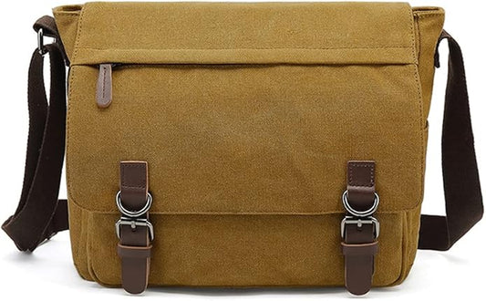 Sechunk Canvas Vintage Messenger Bag Shoulder bag Leather Large Travel Crossbody bags for men women 15inch Laptop