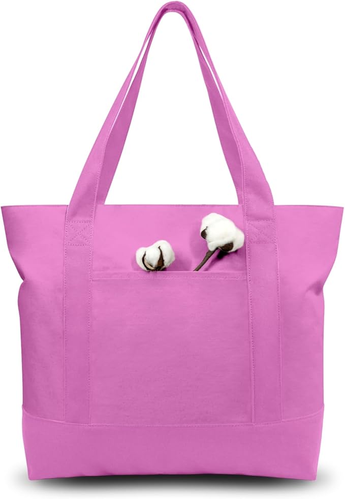 TOPDesign 1-Pack Canvas Tote Bag with an External Pocket, Reusable Grocery Shopping Bag, Top Zipper Closure, Daily Essentials (Light Purple)