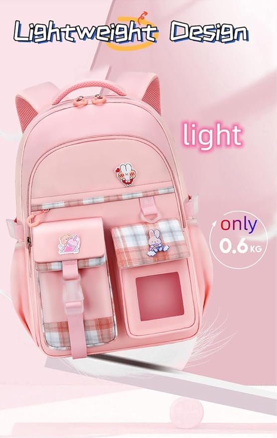 Girl Backpack for School Kids, Pink Cute Bookbag with Lunch Box Rainbow Elementary School Bag Pencil Case (Purple,3Pcs Set)
