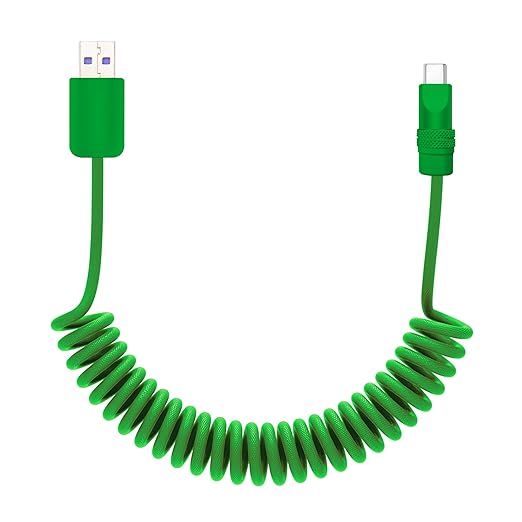 chubbycable Curly Chubby Retractable Fast Charging Cable 120W Coiled Charger Cord for Car Durable USB C Cable Compatible with iPhone 16/15 Series, Green+Green, USB-A to Type-C, 1.3FT-2.3FT