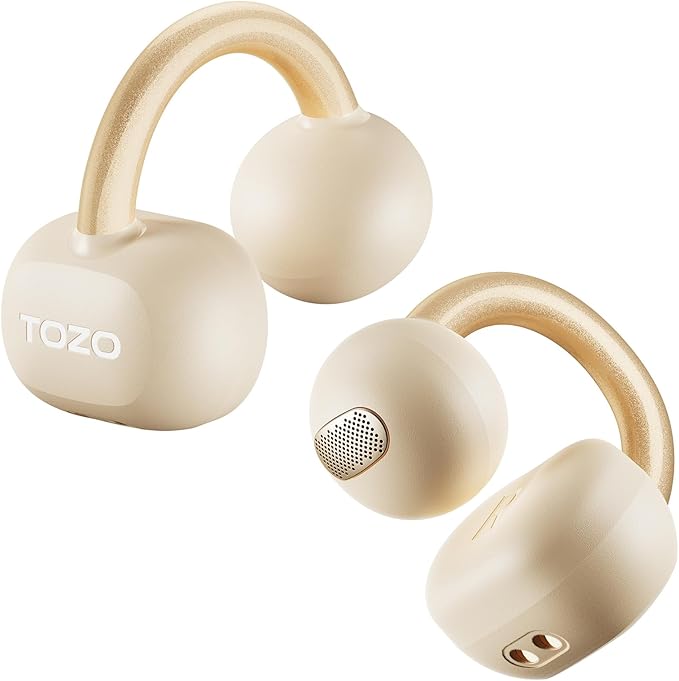 TOZO OpenEarRing True Open Ear Headphones, Lightweight Comfort Open Ear Clip Wireless Earbuds, 40H Play Bluetooth 5.4 Headphones with Smart Digital Display Design Fit Sports Running, Workout Khaki