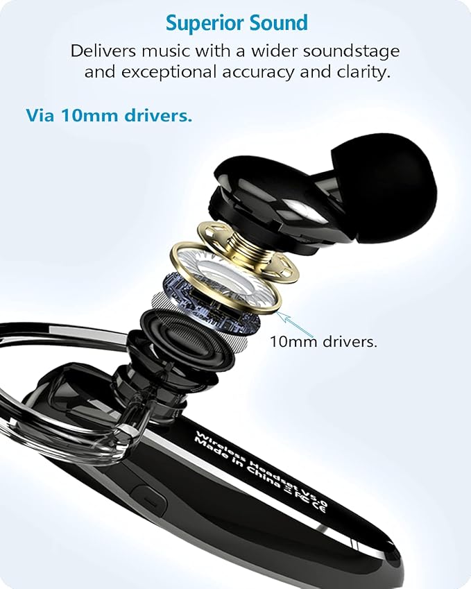 Bluetooth Headset, V5.1 Ultralight Wireless Handsfree Earpiece Cell Phone with Noise Cancellation Microphone for PC Tablet/Laptop Computer, Headphones for Trucker/Driver/Business- Black
