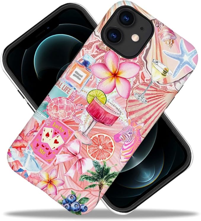 DAIZAG Case Compatible with iPhone 12,Fit Shockproof Cover for Women Girls,European Collage Lily Flower Seashell Pink