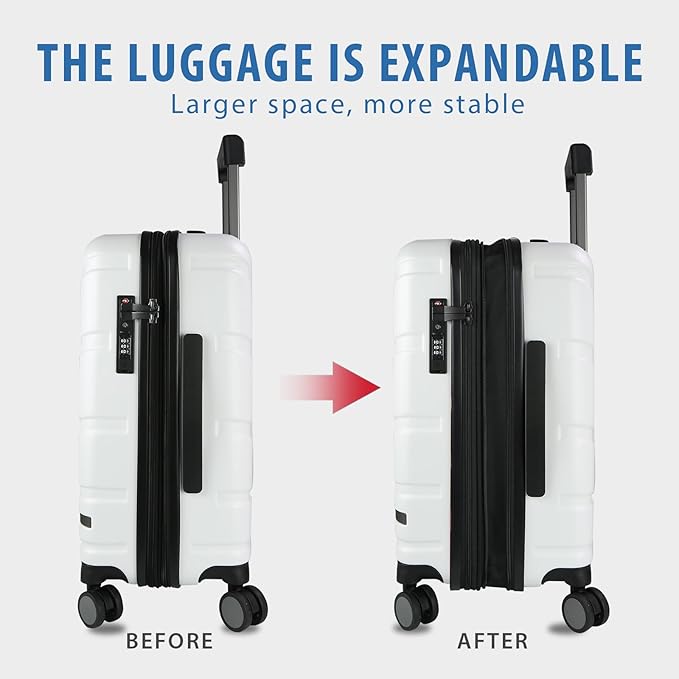 VANKEAN Carry On Luggage with Spinner Wheels & TSA Lock, Expandable Fashionable Hard Shell Suitcase airline approved，20 Inch Carry-On，White