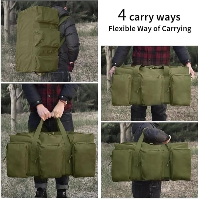 Large Military Travel Duffle Bag Tactical Camping Storage Utility Tote Bag Camping Kitchen Organizer with Deployment Cargo Bag Travel Sports Equipment (Army Green, Large 25.59"x13.78"x13.78")