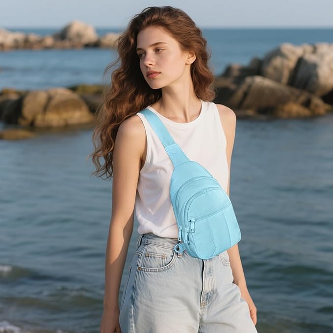 Quilted Puffer Crossbody Bags for Women Small Puffy Sling Bag Lightweight Cross Body Bubble Purse Shoulder Bag for Travel (Icing Blue)