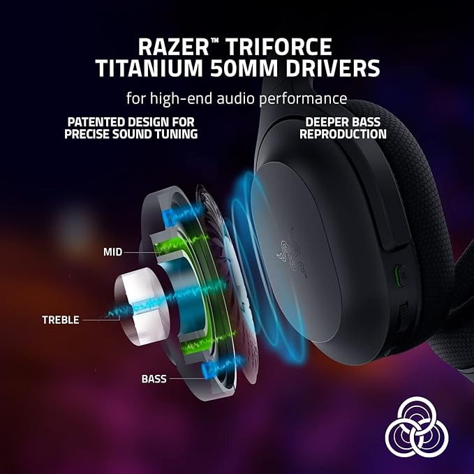 Razer Barracuda Wireless Gaming & Mobile Headset (PC, Playstation, Switch, Android, iOS): 2.4GHz Wireless + Bluetooth - Integrated Noise-Cancelling Mic - 50mm Drivers - 40 Hr Battery - Black (Renewed)
