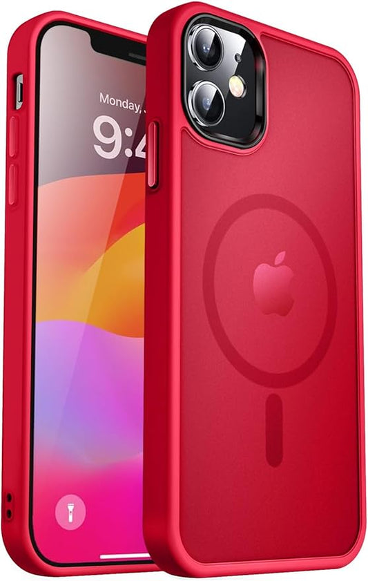 MOCCA Strong Magnetic for iPhone 12 Case/iPhone 12 Pro Case, [Compatible with Magsafe][Mil-Grade Drop Protection] Slim Shockproof Translucent Protective Phone Case for iPhone 12/12 Pro,Red