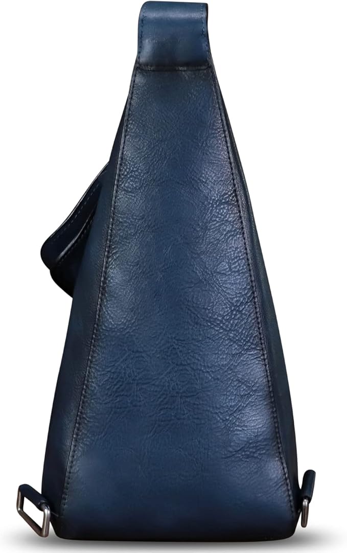 Genuine Leather Sling Bag for Men and Women Vintage Full Grain Leather Sling Purse Chest Daypack Over Shoulder Crossbody Bag (Navy)