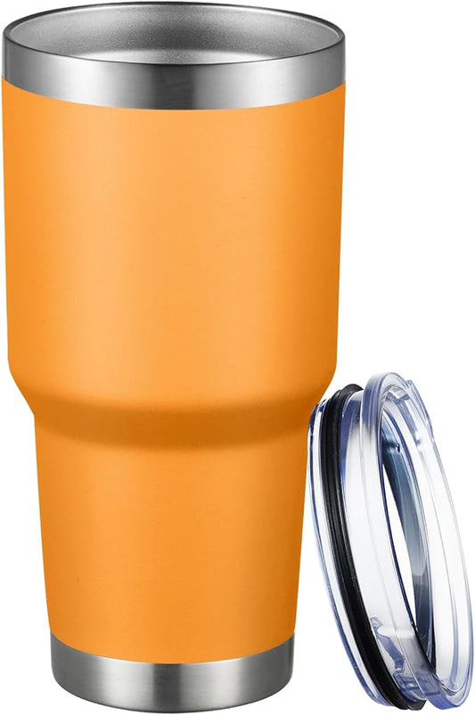 MEWAY 30oz Tumbler Double Wall Vacuum Insulated Travel Mug, Stainless Steel Tumbler with Lid, Durable Powder Coated Insulated Coffee Cup for Cold & Hot Drinks (Orange,1 PACK)