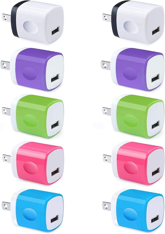 Wall Plug USB 10 Pack, iPhone Charging Block,1A 5V One USB Power Adapter Charge Plug Cube Block Box for iPhone 15 14 13 12 11 Xs XR X 8, Galaxy S21 S20 S10e S9 S8 A71 Note20, LG G8 G6, Google Pixel