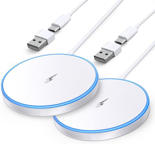 2 Pack Magnetic Wireless Charger 15w Apple Mag-Safe Charger for iPhone 16 Pro Max/16 Pro/16/16 Plus/15/14/13/12 Series AirPods 3/2/Pro/Pro 2 LED Magnet Charging Pad with Dual Charging Ports