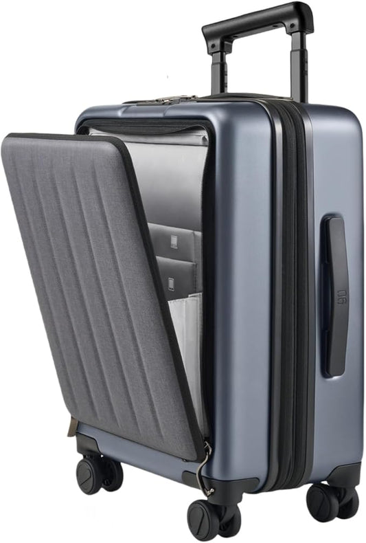 NINETYGO Carry on Luggage 22X14X9 Airline Approved with Front Laptop Pocket, 20 Inch Luggage with Front Compartment, Expandable, Double Spinner Wheels, Hardsided PC, TSA Lock (Cool Grey, Seine Max)