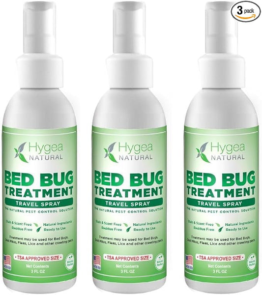 Lice, Mite, and Bed Bug Natural Travel Spray - TSA Approved 3 oz Size Bottles - Child & Pet friendly - Stain & Odor Free - For Hotels, Suitcase, Backpack, Shoes - Bed Bug Spray (3 Pack)