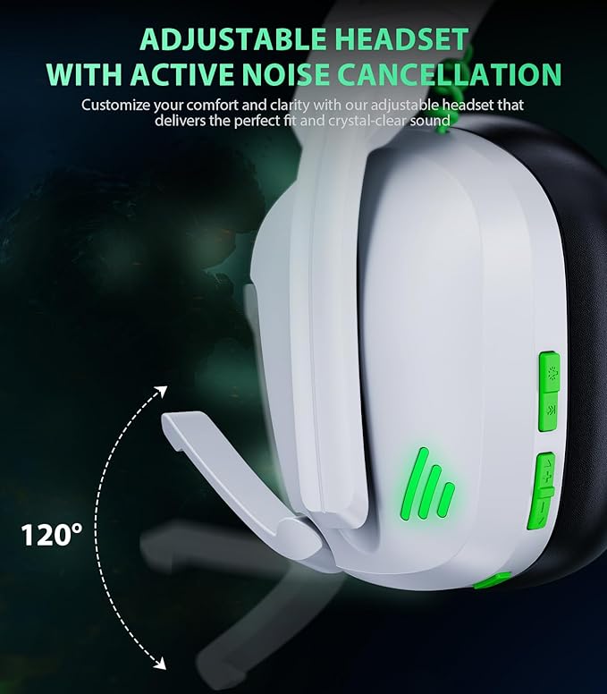 HW11 Wireless Gaming Headset for PS5,PS4,PS4 Pro, Switch,Mac,Bluetooth 5.3 Gaming Headphones with Noise Canceling Mic,Gamer Headphones for PC,50Hr Battery (White)
