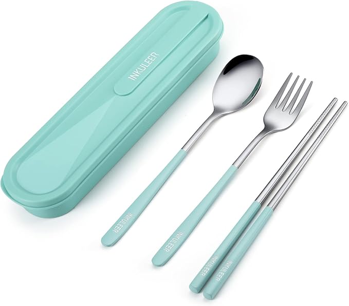 Travel cutlery set, 18/8 stainless steel cutlery, Reusable utensils set with case, Portable Silverware Lunch Box for Camping and Office