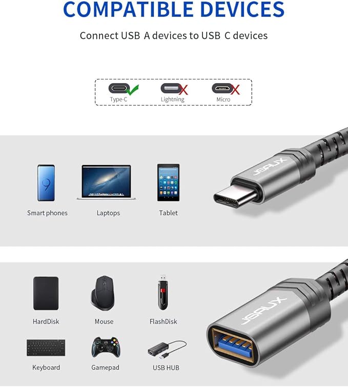 JSAUX USB C to USB Adapter [2 Pack], Type C 3.0 OTG Cable On The Go Type C Male to USB A Female Adapter Compatible with MacBook, iPhone 16 Pro Max/16 Plus/16e/15, Samsung Galaxy S25/S24/S23-Grey