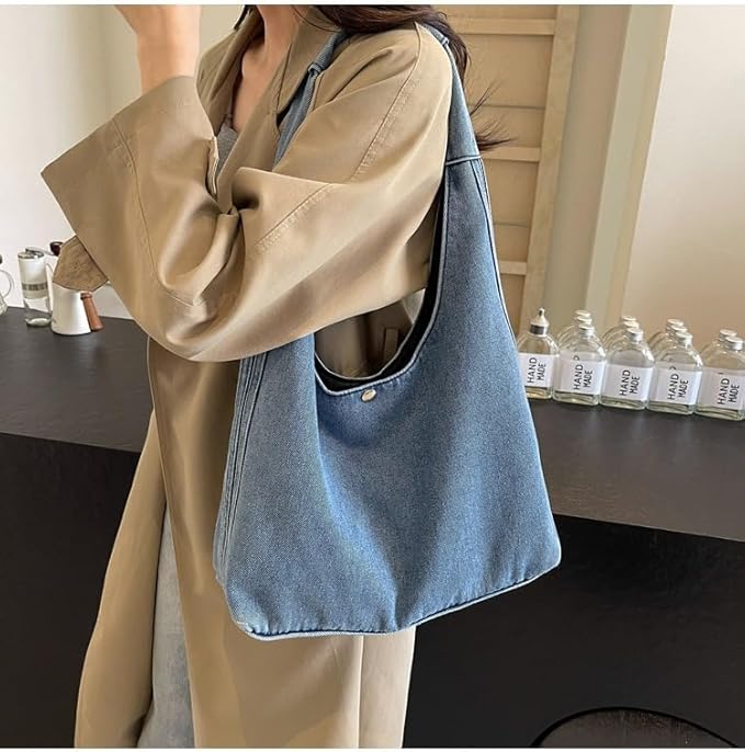 Denim Tote Bag for Women-Shoulder Handbag Perfect for Work Shopping,Hobo Bag